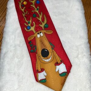 Hallmark Yule Tie Greetings Reindeer‎ Christmas Holiday Necktie